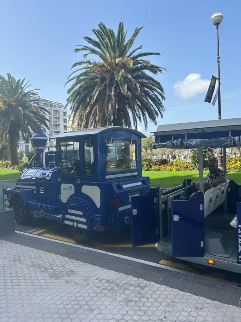 Tourist train in San Sebastián Spain. Tren Turístico Donostia Trainvision