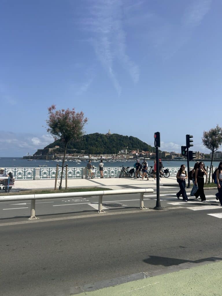 La Concha Beach promenade in San Sebastián on a sunny family holiday